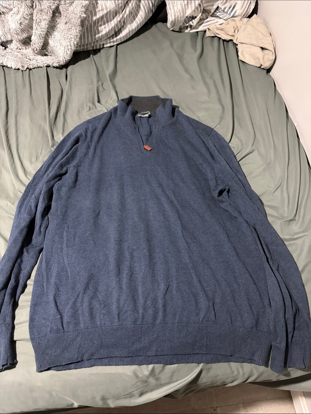Men's Merino Wool Navy Half-Zip Sweater Pullover